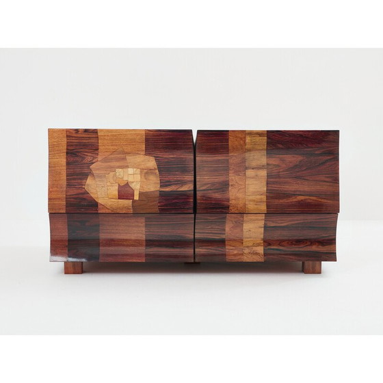 Image 1 of Meuble de bar vintage en marqueterie de bois et de laiton par Michel Lefèvre, 1960
