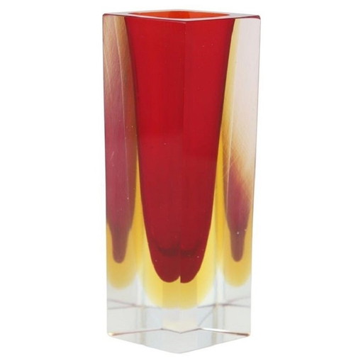 Vase rouge et jaune en verre de Murano, 1970S