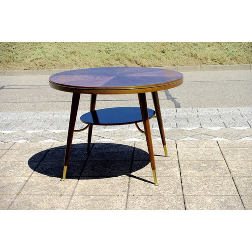 Table d'appoint vintage en laiton et noyer, Italie, 1960