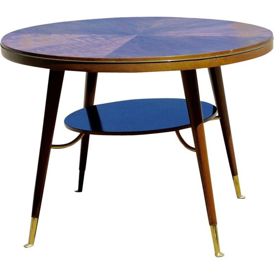 Image 1 of Table d'appoint vintage en laiton et noyer, Italie, 1960