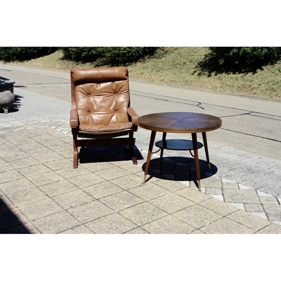 Image 1 of Table d'appoint vintage en laiton et noyer, Italie, 1960