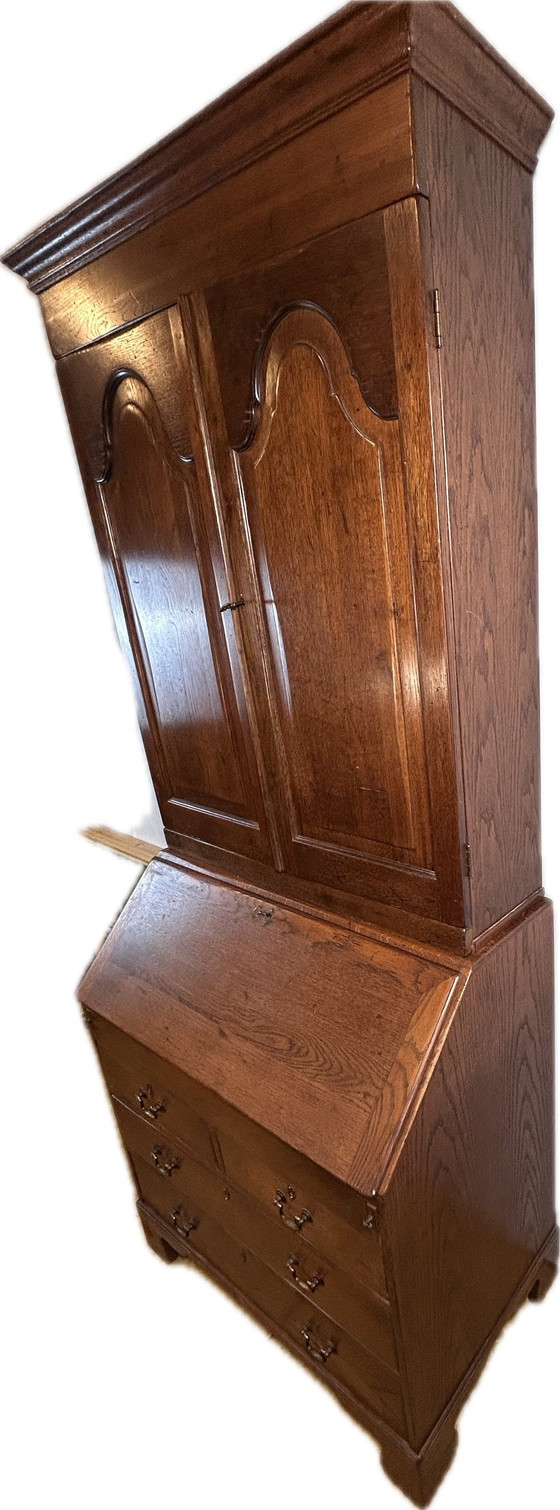 Image 1 of  Brocante Vintage Bureau en chêne massif Bibliothèque 1880 Compartiments cachés et intérieur aménagé