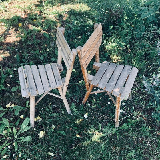 Image 1 of Paire de chaises de jardin en bois vintage pour enfants