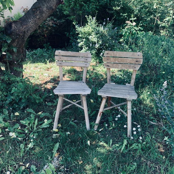Image 1 of Paire de chaises de jardin en bois vintage pour enfants