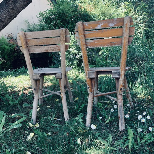 Paire de chaises de jardin en bois vintage pour enfants