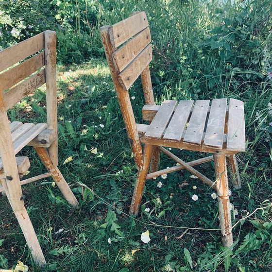 Image 1 of Paire de chaises de jardin en bois vintage pour enfants