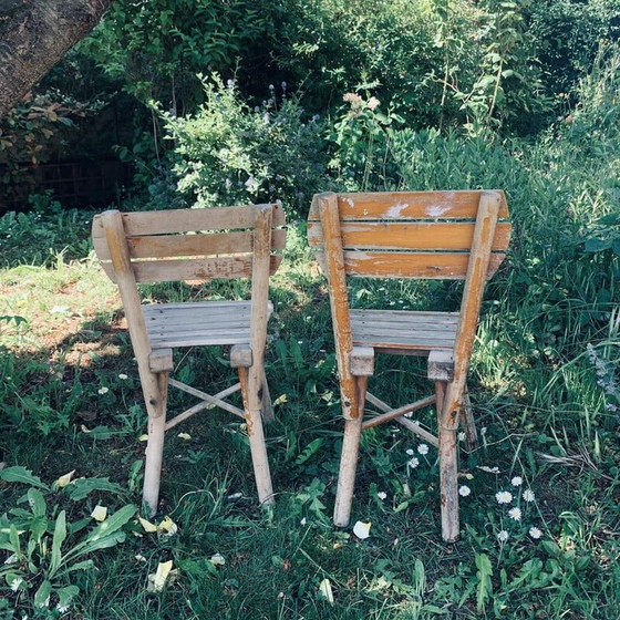 Image 1 of Paire de chaises de jardin en bois vintage pour enfants