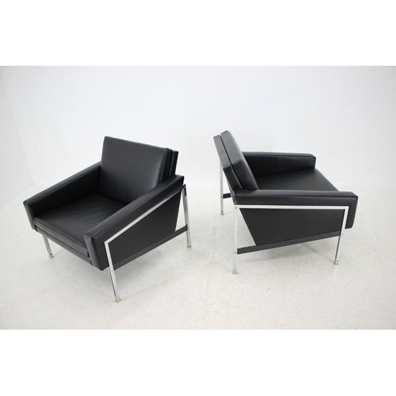 Image 1 of Paire de fauteuils vintage en acier et cuir par Lübke, Allemagne 1960