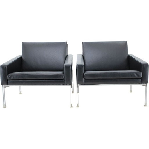 Paire de fauteuils vintage en acier et cuir par Lübke, Allemagne 1960