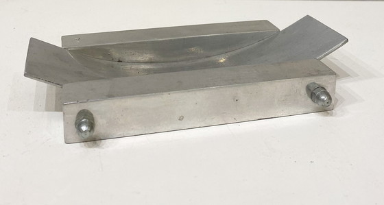 Image 1 of Cendrier en acier inoxydable et aluminium sablé par Pol Quadens 1989, Belgique