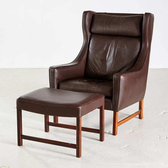 Image 1 of Fauteuil de lecture et ottoman 965H en palissandre et cuir par Fredrik A. Kayser pour Vatne Mobler 1960s