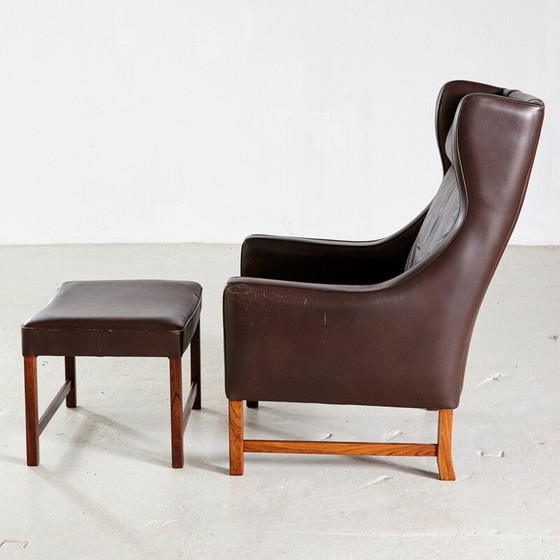 Image 1 of Fauteuil de lecture et ottoman 965H en palissandre et cuir par Fredrik A. Kayser pour Vatne Mobler 1960s