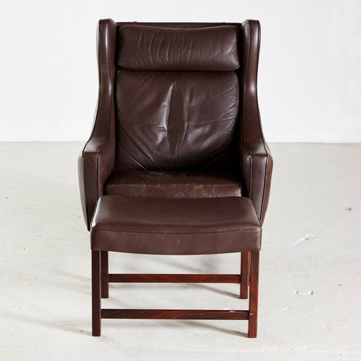 Fauteuil de lecture et ottoman 965H en palissandre et cuir par Fredrik A. Kayser pour Vatne Mobler 1960s