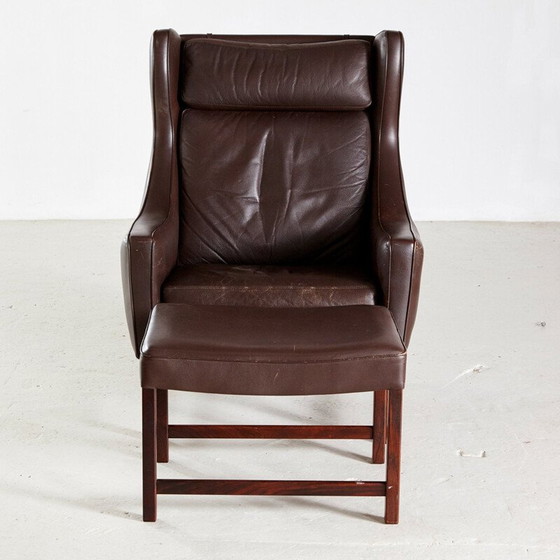 Image 1 of Fauteuil de lecture et ottoman 965H en palissandre et cuir par Fredrik A. Kayser pour Vatne Mobler 1960s