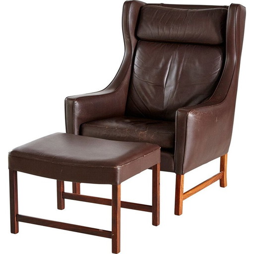 Fauteuil de lecture et ottoman 965H en palissandre et cuir par Fredrik A. Kayser pour Vatne Mobler 1960s