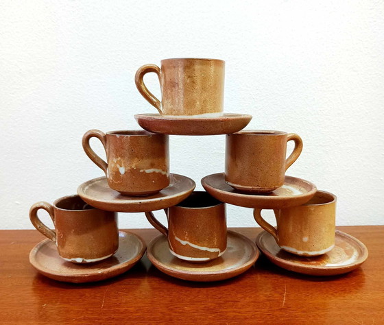 Image 1 of 6X Tasses À Café En Grès Vintage Vers 1960 