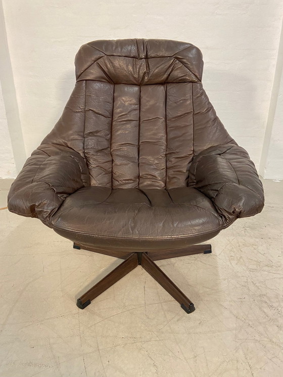 Image 1 of Vintage Danish Mid Century Leather Swivel Egg Chair By Bramin 1960,S