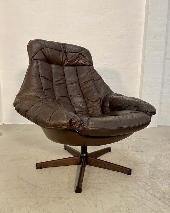 Image 1 of Vintage Danish Mid Century Leather Swivel Egg Chair By Bramin 1960,S