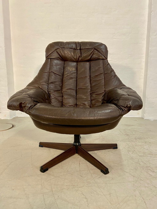 Vintage Danish Mid Century Leather Swivel Egg Chair By Bramin 1960,S