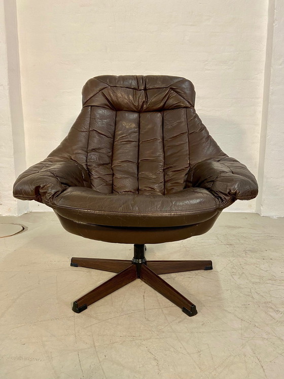 Image 1 of Vintage Danish Mid Century Leather Swivel Egg Chair By Bramin 1960,S