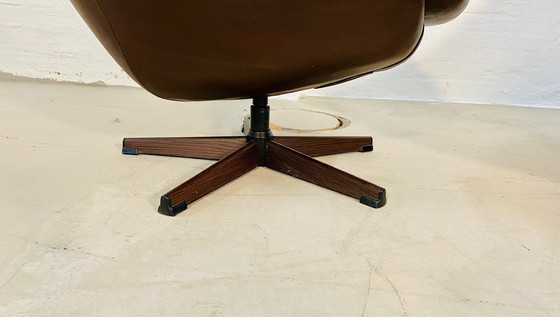 Image 1 of Vintage Danish Mid Century Leather Swivel Egg Chair By Bramin 1960,S