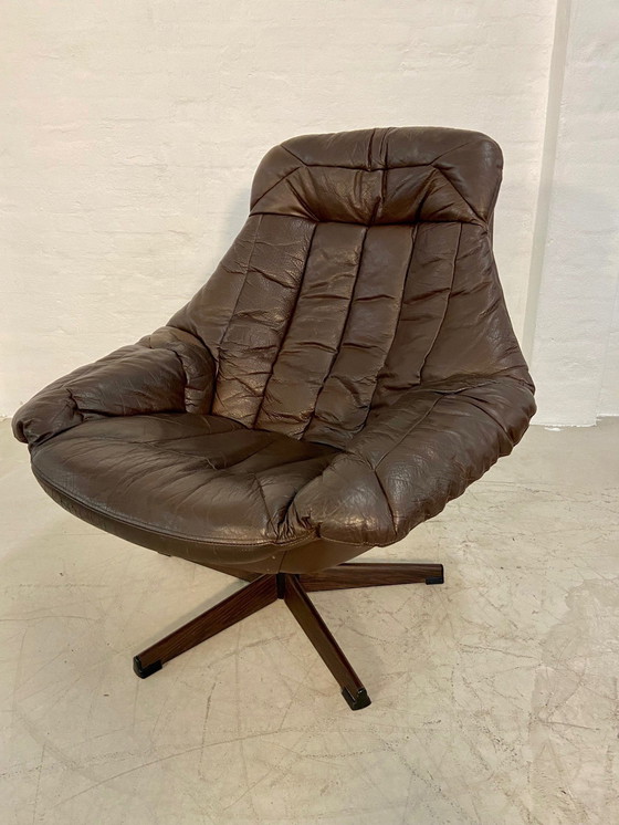 Image 1 of Vintage Danish Mid Century Leather Swivel Egg Chair By Bramin 1960,S