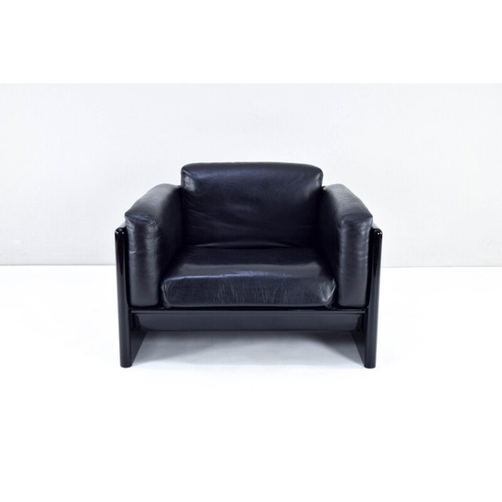 Image 1 of Fauteuil Simone vintage en cuir noir par Ufficio Progetti Gavina pour Simon International, Italie, années 1970
