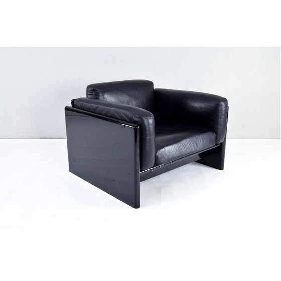 Image 1 of Fauteuil Simone vintage en cuir noir par Ufficio Progetti Gavina pour Simon International, Italie, années 1970