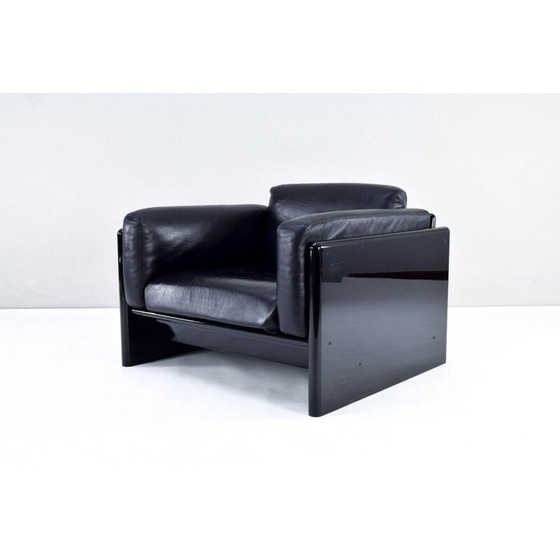 Image 1 of Fauteuil Simone vintage en cuir noir par Ufficio Progetti Gavina pour Simon International, Italie, années 1970