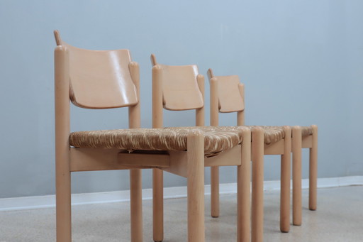 Chaises de salle à manger rustiques vintage avec siège en paille 1970S