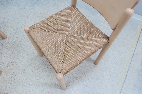 Image 1 of Chaises de salle à manger rustiques vintage avec siège en paille 1970S