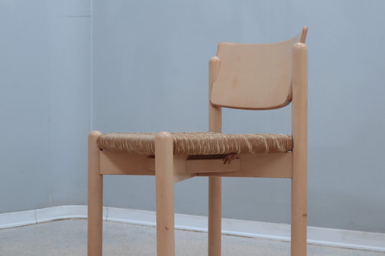 Image 1 of Chaises de salle à manger rustiques vintage avec siège en paille 1970S