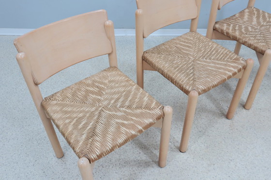 Image 1 of Chaises de salle à manger rustiques vintage avec siège en paille 1970S