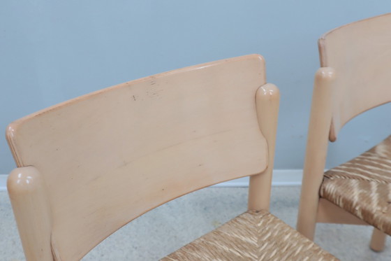 Image 1 of Chaises de salle à manger rustiques vintage avec siège en paille 1970S