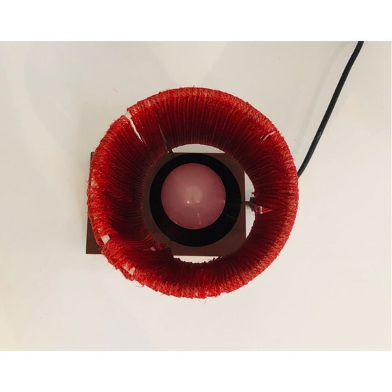 Image 1 of Lampe vintage en bois, laiton et laine, France 1950