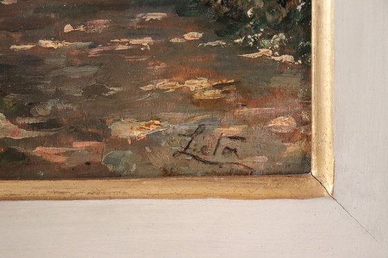 Image 1 of Artiste italien, Chemin dans les bois, peinture à l'huile sur carton, fin du 19e siècle