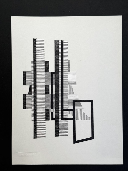 Ensemble de 2 œuvres d'art. Composition abstraite. Eugène Eechaut (1928-2019)