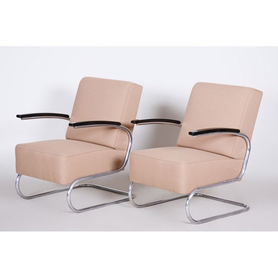 Image 1 of Paire de fauteuils vintage en cuir blanc crème de Mucke Melder, années 1930