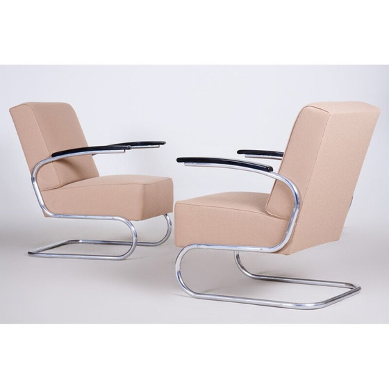 Image 1 of Paire de fauteuils vintage en cuir blanc crème de Mucke Melder, années 1930