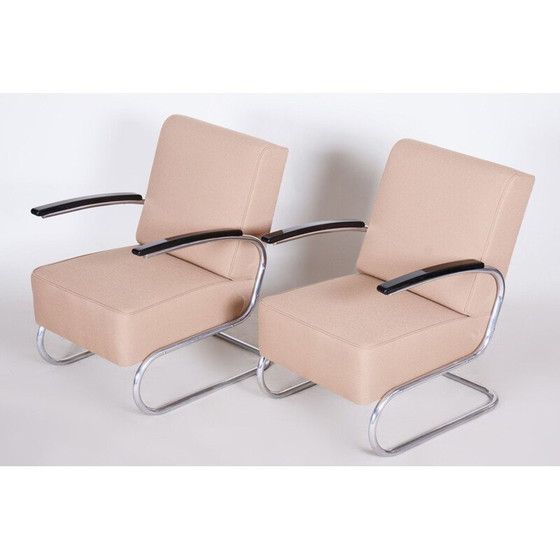 Image 1 of Paire de fauteuils vintage en cuir blanc crème de Mucke Melder, années 1930