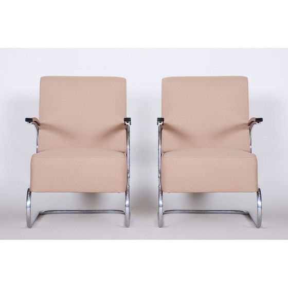 Image 1 of Paire de fauteuils vintage en cuir blanc crème de Mucke Melder, années 1930