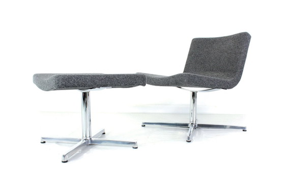 Image 1 of New ! Wilkhahn Lounge Chair with Stool, Premium Wool, Aluminum and Chrome, Orig. Price 2800,- Euro