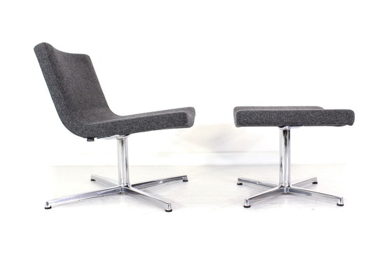 Image 1 of New ! Wilkhahn Lounge Chair with Stool, Premium Wool, Aluminum and Chrome, Orig. Price 2800,- Euro