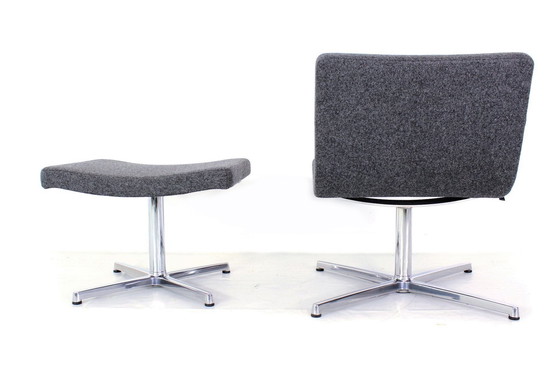 Image 1 of New ! Wilkhahn Lounge Chair with Stool, Premium Wool, Aluminum and Chrome, Orig. Price 2800,- Euro