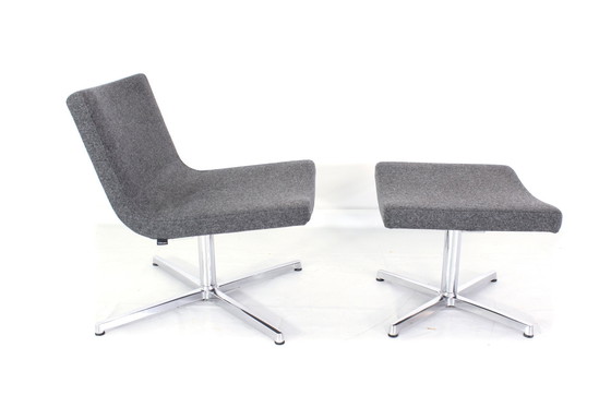 Image 1 of New ! Wilkhahn Lounge Chair with Stool, Premium Wool, Aluminum and Chrome, Orig. Price 2800,- Euro
