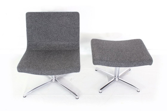 Image 1 of New ! Wilkhahn Lounge Chair with Stool, Premium Wool, Aluminum and Chrome, Orig. Price 2800,- Euro
