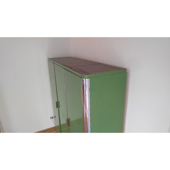 Image 1 of Armoire vintage verte et chromée par Rudolf Vichr, Tchécoslovaquie 1930