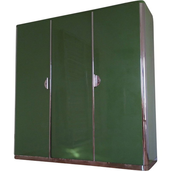 Image 1 of Armoire vintage verte et chromée par Rudolf Vichr, Tchécoslovaquie 1930