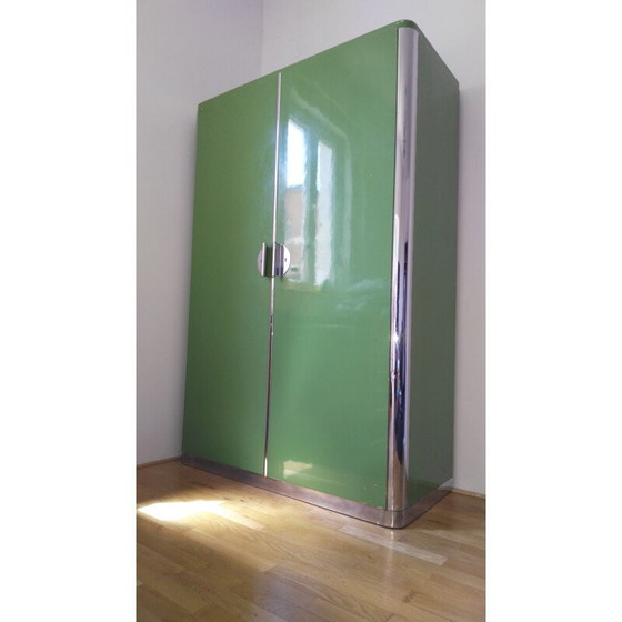 Image 1 of Armoire vintage verte et chromée par Rudolf Vichr, Tchécoslovaquie 1930