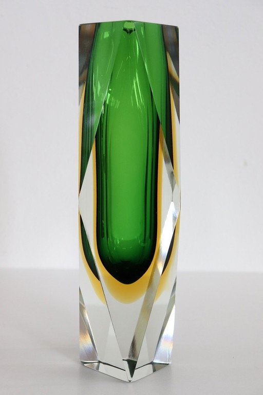 Grand vase en verre de Murano avec étiquette d'origine, années 1960